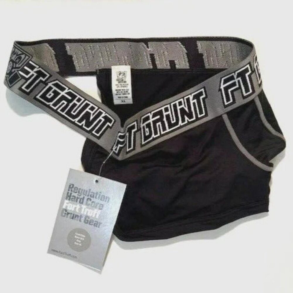 FORT TROFF Size XL Grunt Corp Mesh Boxer Jock - Black/Gray/White-Mesh Pouch